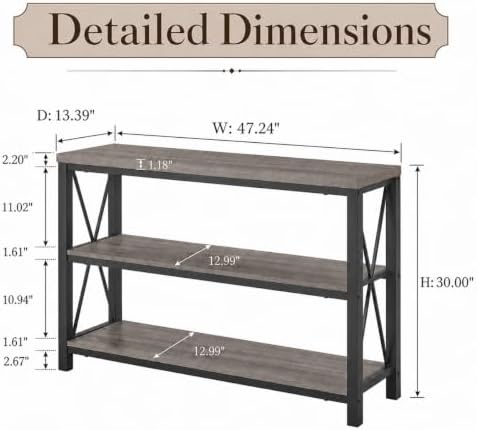 BON AUGURE 47In Entryway Table, 3-Tier Shelf Sofa Console Table - Image 2