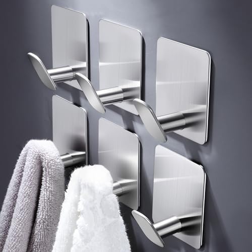 DELITON Sticky Hooks for Hanging Adhesive, Brushed Nickel, 6 Pack by DELITON