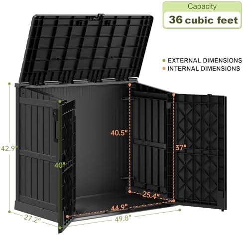 36 Cu Ft Resin Outdoor Storage Shed, Weatherproof Horizontal Outdoor Storage - Image 3
