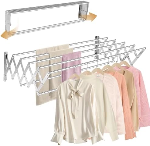 XL-31.5" Wall Clothes Drying Rack, Retractable Mounted Rack Silver by HomeandKitchenCollections