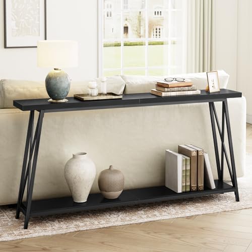 MAHANCRIS Console Table, Extra Long 2-Tier Sofa Table Behind Couch, X-Shaped by MAHANCRIS