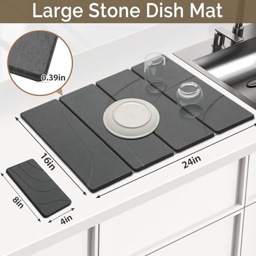 Large Stone Dish Drying Mat for Kitchen Counter, Foldable Water Absorbing - Image 2
