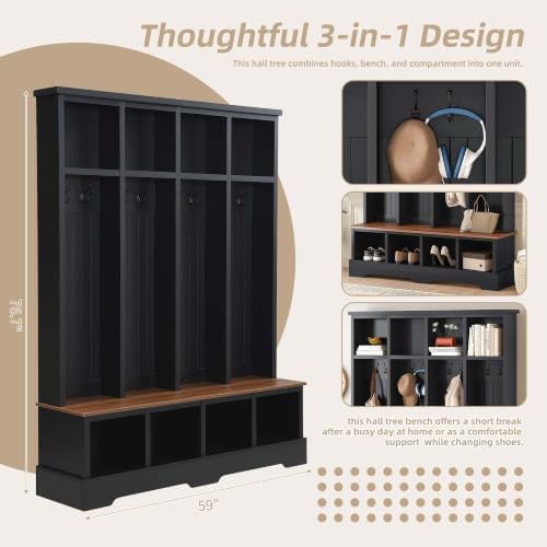 4-in-1 Hall Tree with Storage Bench Shoe Organizer/ Shelves - Image 4