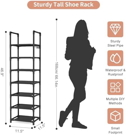 LANTEFUL Tall Shoe Rack 7 Tier Narrow Shoe Shelf Storage - Image 3