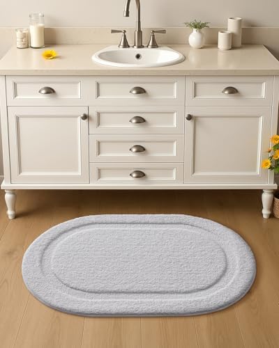 Color&Geometry Oval White Bathroom Rugs 36x24, Extra Soft Absorbent Microfiber - Image 2