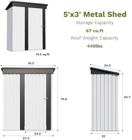 Patiowell 5x3 FT Outdoor Storage Shed - Image 3
