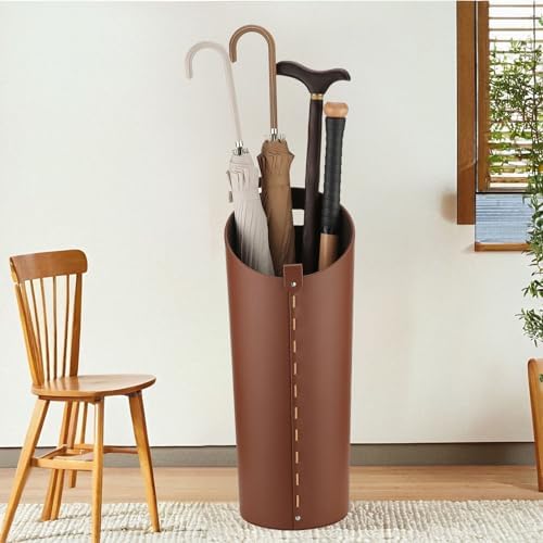 Brown Leather Umbrella Holder Indoor Umbrella Stand Rack - Image 2