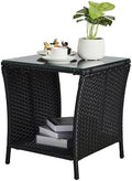 VINGLI Outdoor Wicker Side Table Patio Side Tables by VINGLI