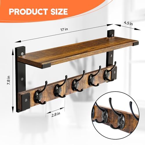 Oraich Wall Hooks with Shelf, Coat Rack Wall Mount - Image 4