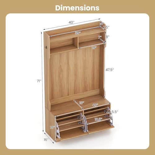 Giantex 4-In-1 Hall Tree with Bench and Shoe Storage, Entryway Bench with Coat - Image 5