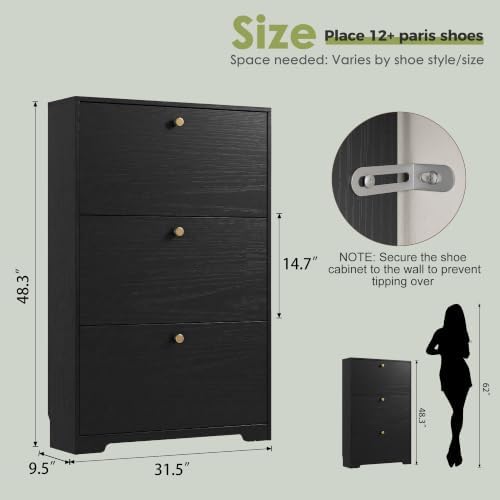 Nicetree Shoe Cabinet with 3 Flip Drawers, Narrow Shoe Organizer Cabinet - Image 2