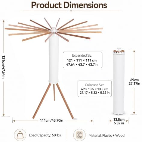 Tripod Foldable Clothes Drying Rack, Rotary Laundry Drying Rack - Image 2