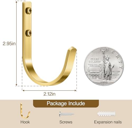 22LB Wall Hooks for Hanging Towel/Coat, Brushed Gold 5 Pack - Image 4