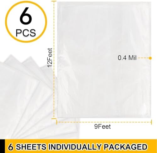 ZENOWICK 6 Pack Plastic Drop Cloth, 9x12 Ft Plastic Sheeting - Image 2