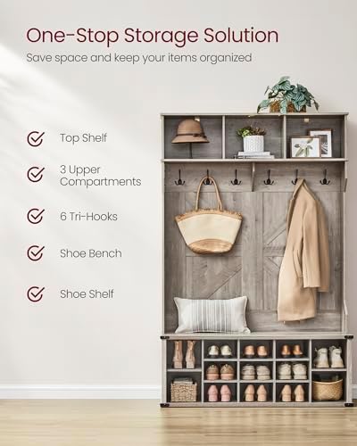 VASAGLE Hall Tree with Bench and Shoe Storage, 16 Open Compartments - Image 3