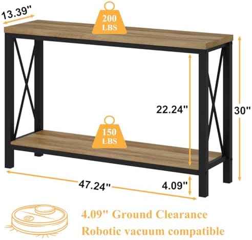 BON AUGURE Sofa Table Behind Couch, 47In Narrow Console Table, Vintage Oak - Image 2
