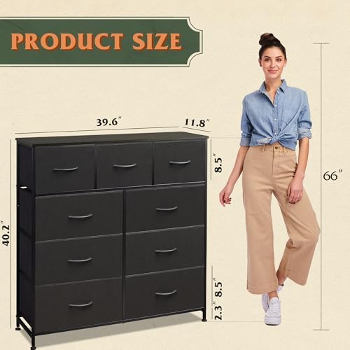 WLIVE Tall Dresser for Bedroom, 9 Drawer Chest of Drawers, Charcoal Black - Image 3