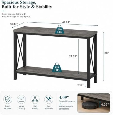 BON AUGURE Console Table with 2 Shelf, 47In Narrow Entryway Table - Image 2