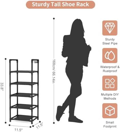 LANTEFUL Narrow Shoe Rack 5 Tier Shoe Shelf Storage - Image 3