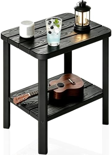 Adirondack Square Outdoor Side Table, 2-Tier Storage Weather Resistant HDPE by NBYSGO