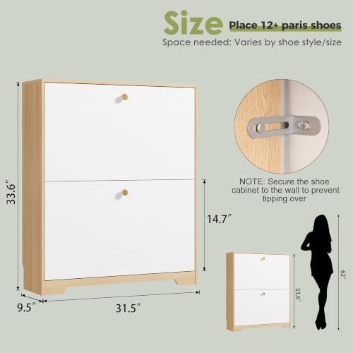 Nicetree Shoe Cabinet with 2 Flip Drawers, Narrow Shoe Organizer Cabinet - Image 2