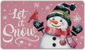 Pink Winter Snowman Welcome Front Door Mat, Let It Snow Cardinal by Livcoz