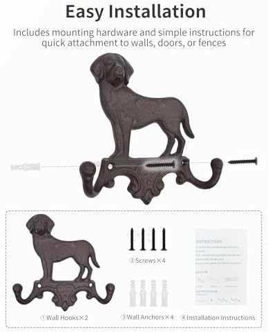Cast Iron Dog Wall Hooks for Hanging, Heavy Duty Dog Leash Holder for Wall - Image 3