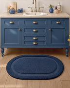 Color&Geometry Oval Blue Bathroom Rugs 36x24, Extra Soft Absorbent Microfiber - Image 2