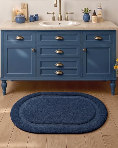 Color&Geometry Oval Blue Bathroom Rugs 36x24, Extra Soft Absorbent Microfiber - Image 2
