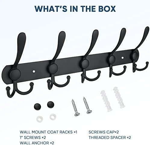 TICONN Wall Mounted Coat Rack, Five Heavy Duty Tri Hooks All Metal Construction - Image 5