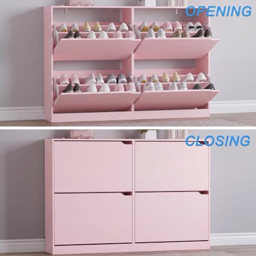 BORNOON Shoe Cabinet with 4 Flip Drawers, Narrow Hidden Shoe Storage Cabinet - Image 5