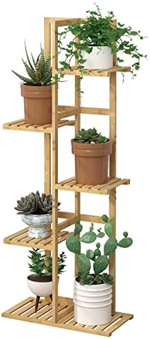 Laiensia Bamboo 5 Tier 6 Potted Plant Stand Rack Multiple Flower Pot Holder by Laiensia