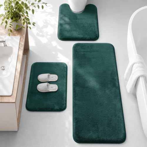 HUXMEYSON 3-Piece Memory Foam Bathroom Rug Set, Peacock Blue by HUXMEYSON