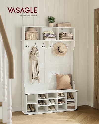 VASAGLE Hall Tree with Bench and Shoe Storage, 16 Open Compartments - Image 2