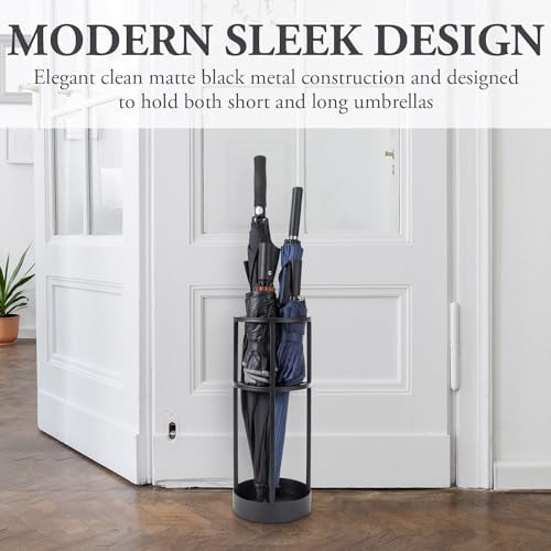 MyGift 20 Inch Tall Modern Round Matte Black Metal Freestanding Entryway - Image 2