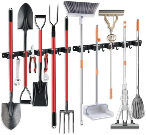 2 Pack Broom Hanger and Mop Holder, Heavy Duty Garden Tool Organizer Rack Rake by JAMEND+CLXP
