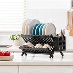 HBlife Dish Rack, Bamboo Folding 2-Tier Collapsible Drainer Dish Drying Rack - Image 5