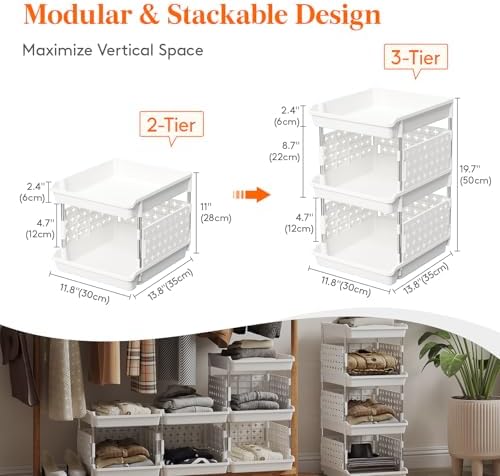 Lifewit 3 Tier Plastic Stackable Storage Baskets - Image 4
