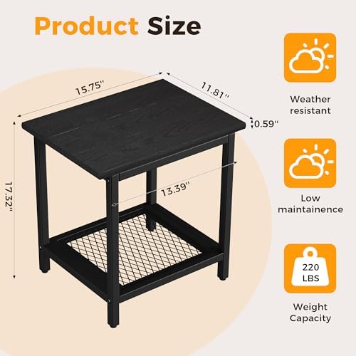 2-Tier Outdoor Side Table with Storage, Weather Resistant Patio End Table - Image 3