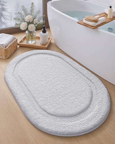 Color&Geometry Oval White Bathroom Rugs 32x20, Extra Soft Absorbent Microfiber - Image 3
