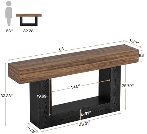 Tribesigns 63" Console Table, Farmhouse 2-Tier Entryway Table - Image 2