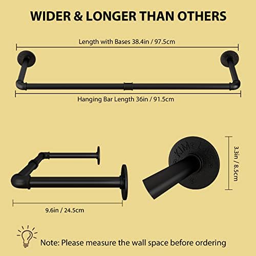 Wall Mounted Clothes Rack 38.4in, Industrial Pipe Wall Mount Clothing Rack - Image 5