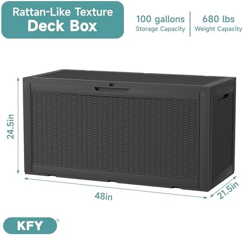 100 Gallon Waterproof Outdoor Storage Box, UV Resistant Resin Deck Box Perfect - Image 2