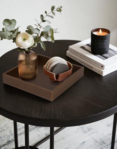 HofferRuffer Faux Leather Vanity Tray, Elegant Desktop Storage Organizer - Image 5