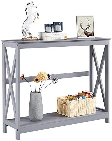 Yaheetech Narrow Entryway Console Table, 2-Tier X-Frame Storage Shelf by Yaheetech