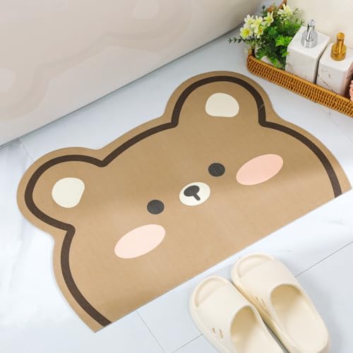 Cute Bear Bath Mat, Microfiber Ultra Thin Bathroom Rugs Fit Under Door Quick - Image 3