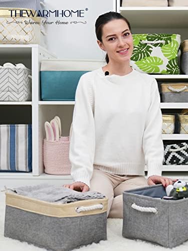 TheWarmHome Decorative Basket Rectangular Fabric Storage Bin Organizer Basket - Image 2