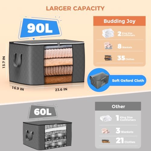 90L Large Storage Bags, 4 Pack Clothes Storage Bins Closet Organizers - Image 2