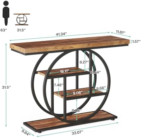 Tribesigns 41.3" Console Table, Industrial 4-Tier Sofa Table Entryway Table - Image 2