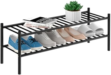 ROMGUAR CRAFT 2-Tier Bamboo Long Shoe Rack, Free Standing Wood Shoe Shelf by ROMGUAR+CRAFT